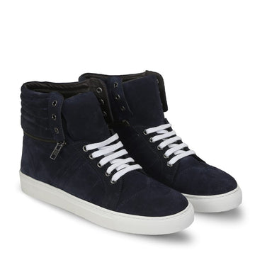 Navy Suede Removable High Ankle Sneakers By Bareskin