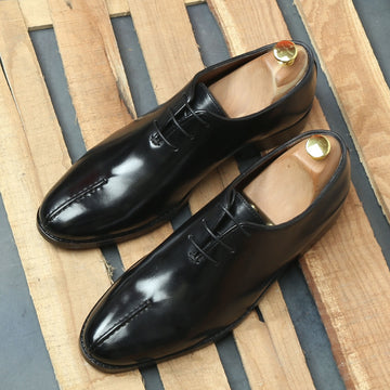 Mid Stitched 3-Lace Oxford Shoe One Piece Whole Cut Black Leather by Brune & Bareskin