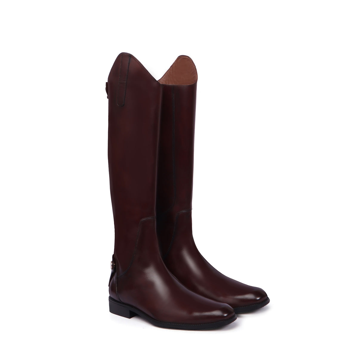 Stitched Zipper Horse Riding Jockey Shoes in Dark Brown Genuine Leathe