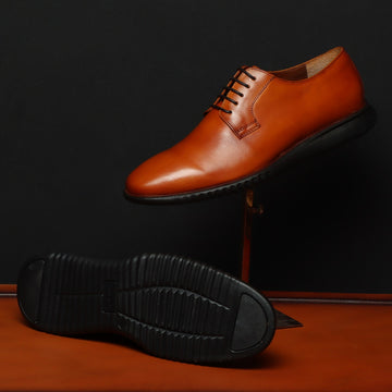 Light Weight Formal Shoes in Orangish Tan Leather With Black Sole