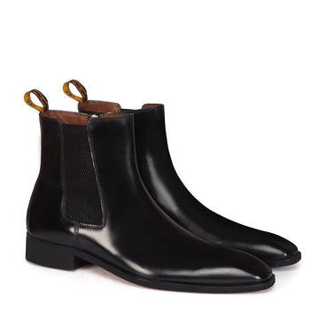 Black Zipper Chelsea Boots With Leather Sole