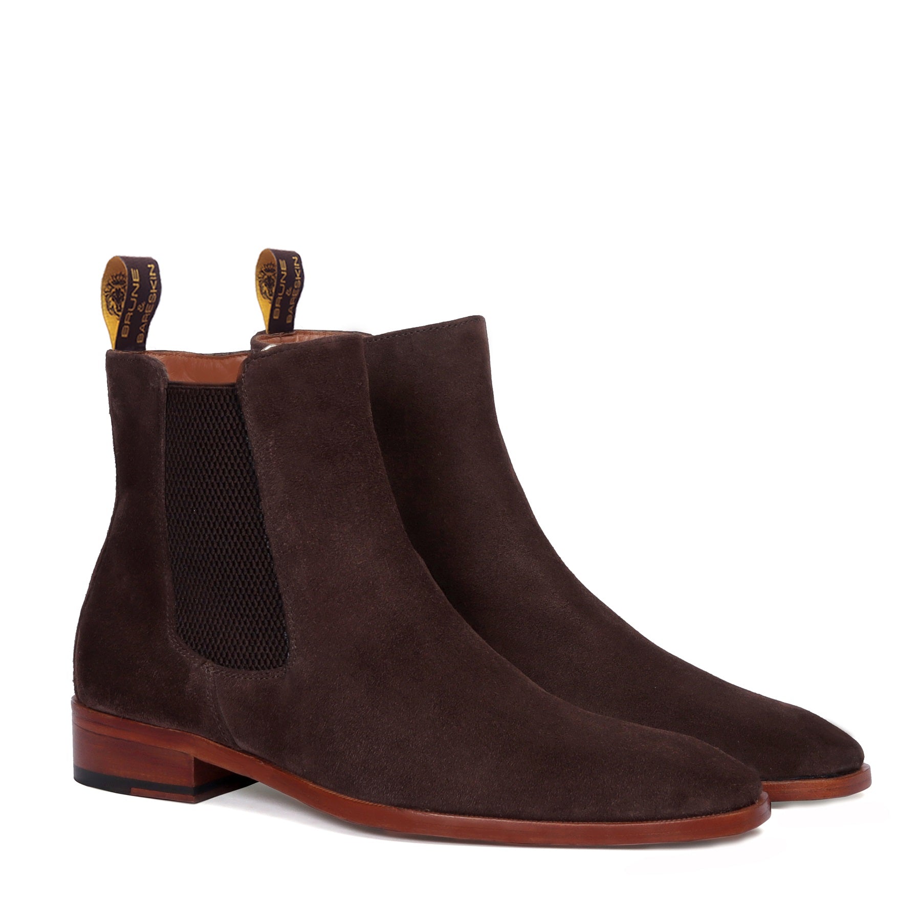 Suede Leather Chelsea Boots in Dark Brown Suede Leather With Leather S