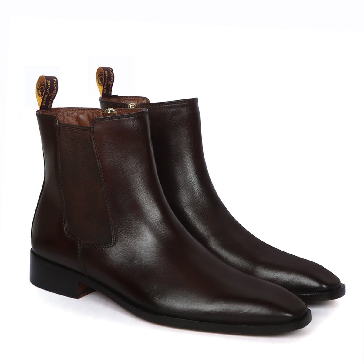 Brown Chelsea Side Zip Boots For Men Leather Sole