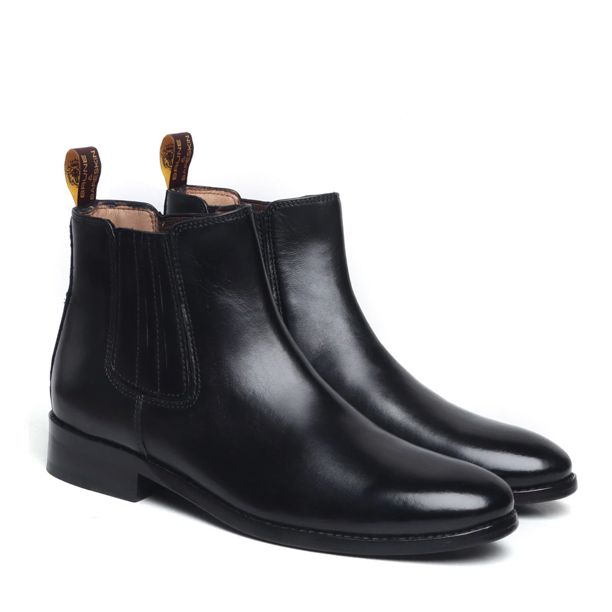 Black Leather High Ankle Handmade Chelsea Boots with Black Leather Sol