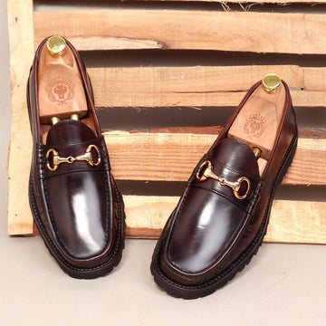 Light Weight Chunky Sole Loafer in Dark Brown Leather