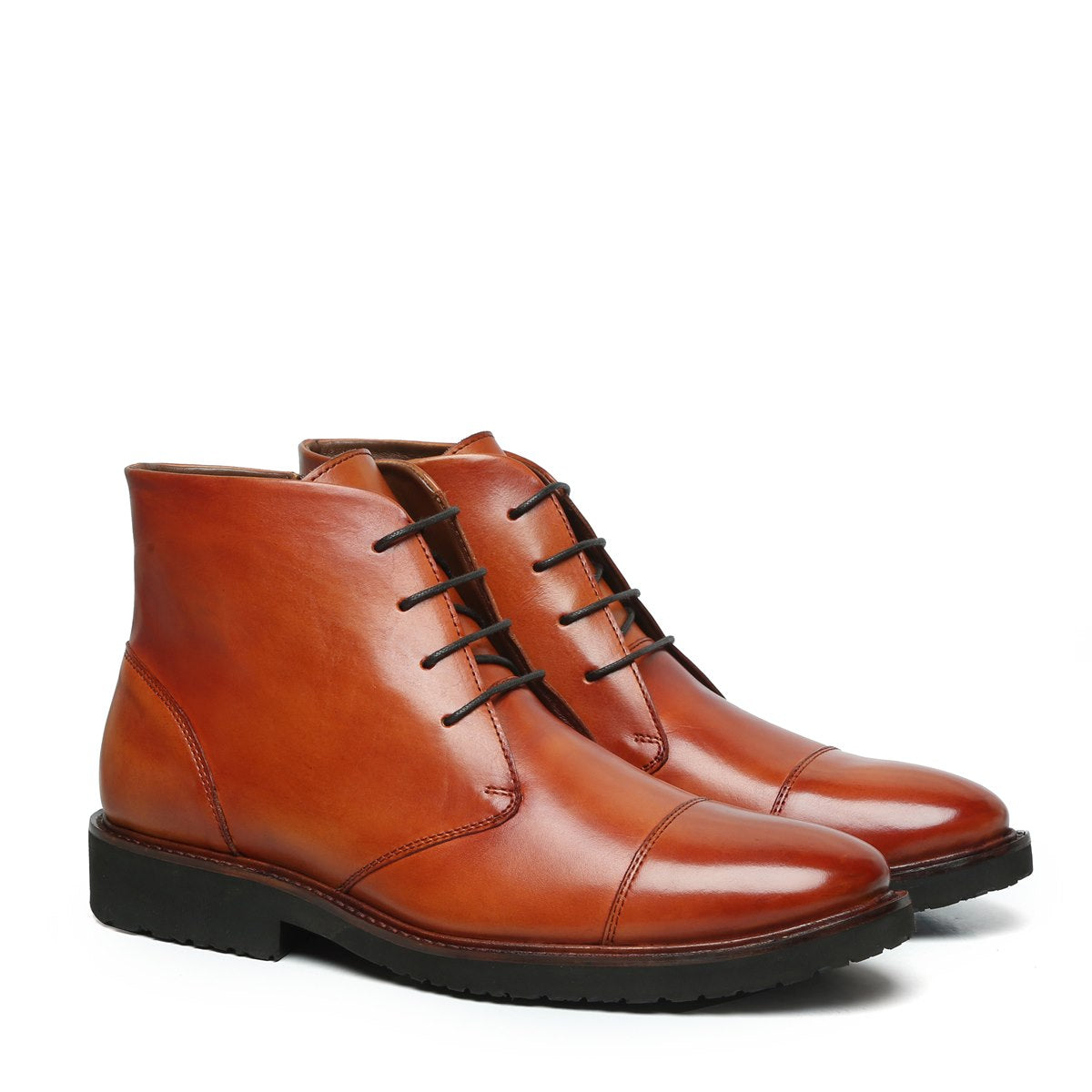 Tan Leather Cap Toe Chukka Boots with Zip Light Weight Sole