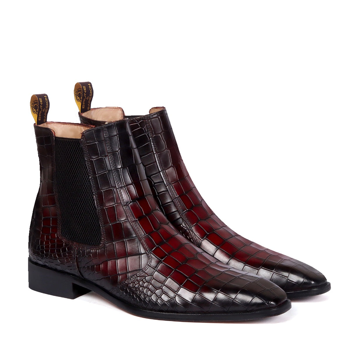 Dual Shade Patina Finish Chelsea Boots in Deep Cut Croco Leather Assis