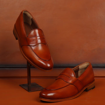 Orangish Tan Leather Penny Loafers With Leather Sole