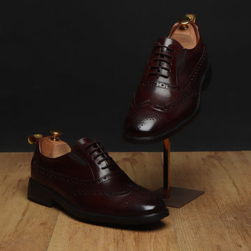 Light Weight Dark Brown Leather With Punching Brogue Oxford Lace-Up Shoe