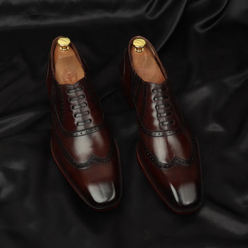 Dark Brown Lazy Man Stylish Wingtip Punching with Fixed Lace Oxfords by Brune & Bareskin