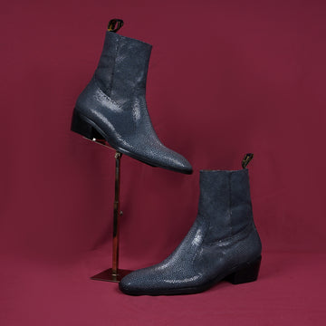 High Ankle Cuban Heels Boots in Exotic Stingray Fish Leather