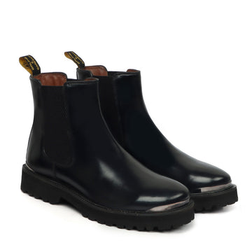 Black Leather High Ankle Chelsea Boots