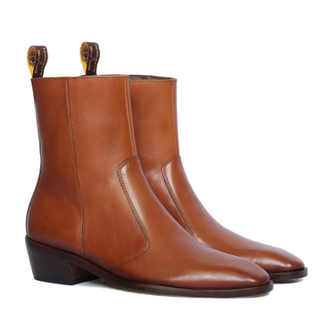Perfect Cuban Stitched Tan Boots High Ankle Zip Closure By Brune & Bareskin