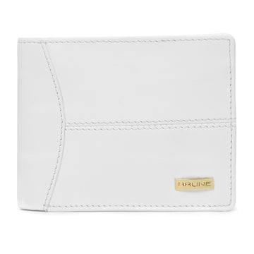 White Veg Tanned Hand Painted Leather Wallet For Men With Golden Nicklel Finished Logo