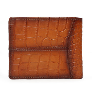 Tan Deep Cut Croco Print Leather Wallet for Men By Brune & Bareskin
