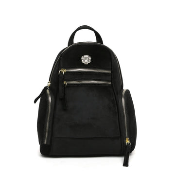 Signature Brand Lion Logo Velvet Black Ladies Backpack