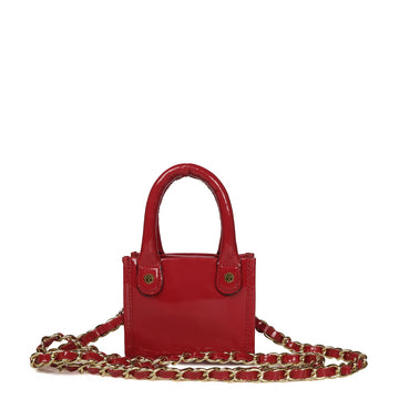 Patent Leather Hand Bag in Micro Sized Ruby Red