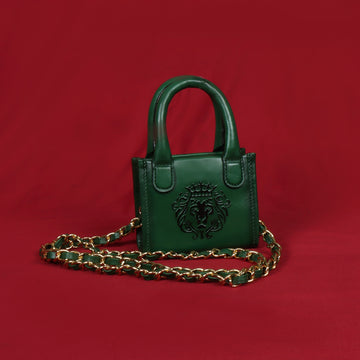 Micro Sized  Hand Bag in Green Genuine Leather