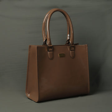 Brown Brush Off Patent Leather Hand Bag