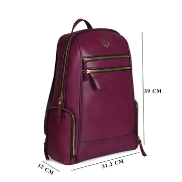 Purple Italian Leather Multi-Pockets Metal Lion Logo Women's Backpack By Brune & Bareskin