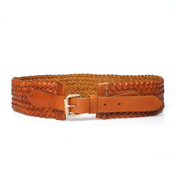 Full Hand Weaved Detailing Corset Tan Leather Buckled Belt By Brune & Bareskin