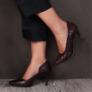 Pointed Toe Luxurious Smokey Dark Brown Sleek Stiletto Ladies Pencil Heel By Brune & Bareskin