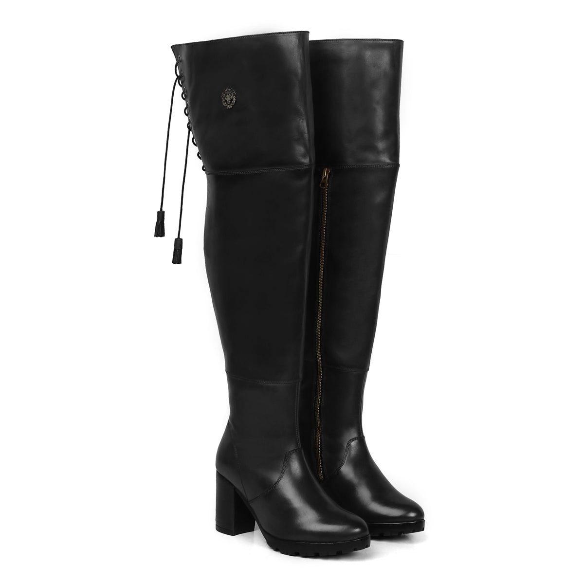 Top Lace Knee High Black Genuine Leather Ladies Boots By Brune &Baresk
