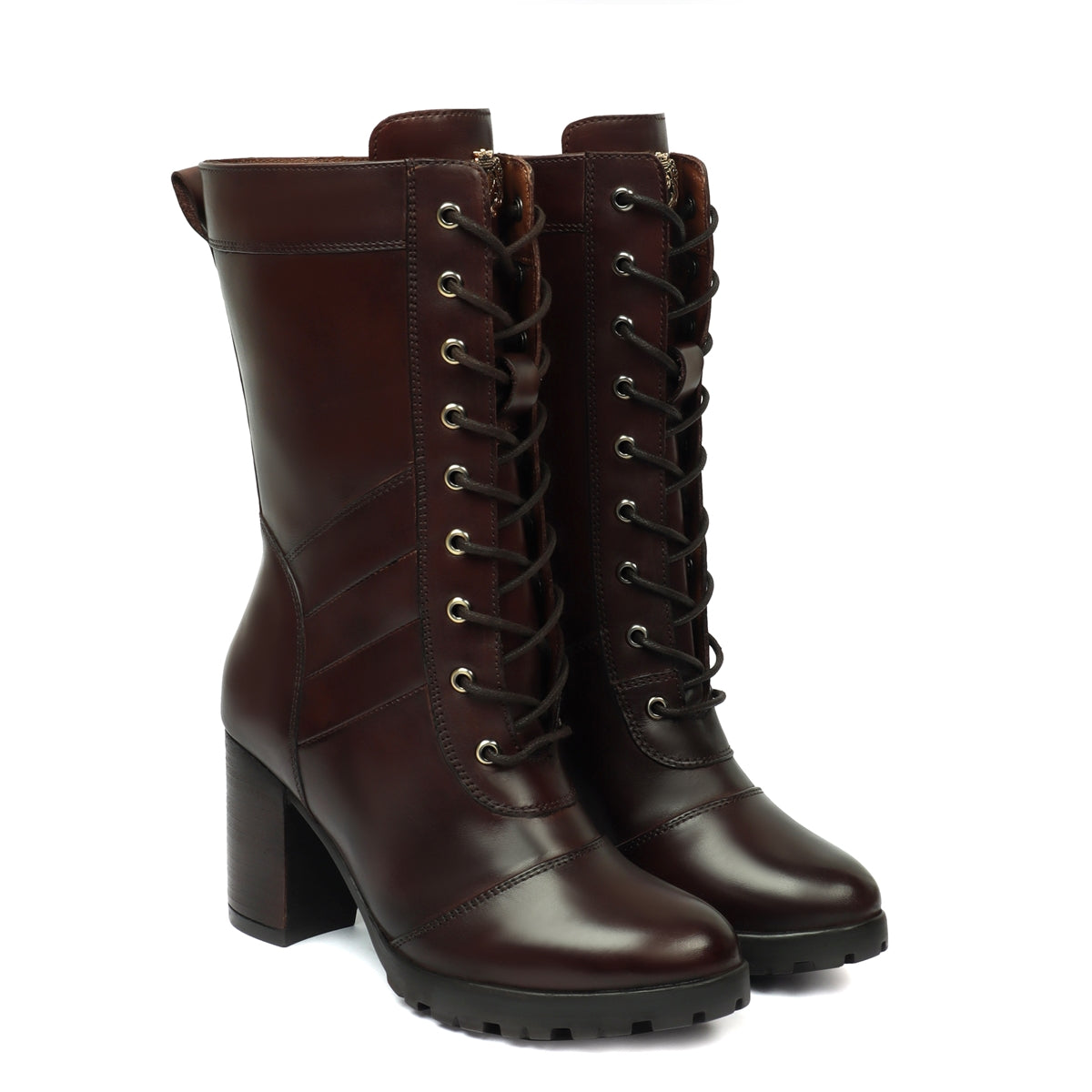 Dark Brown Leather Long Lace Up Ladies Boots By Brune Bareskin