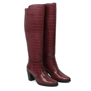 Wine Deep Cut Leather Ladies Long Boots by Brune & Bareskin