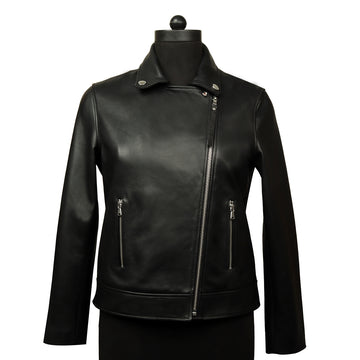 Black Classic Leather Full Sleeves Biker Jacket For Ladies By Brune & Bareskin