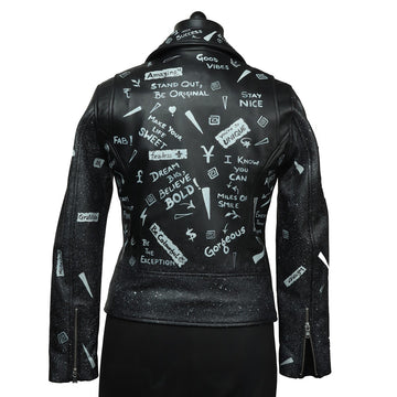 Handwritten Ladies biker style Jacket in Black Genuine Leather By Brune & Bareskin