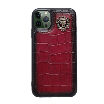 Pink Deep Cut Croco Textured Leather Mobile Cover by Brune & Bareskin