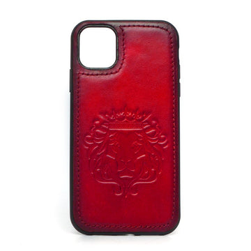 Red Leather Lion Embossed Mobile Cover