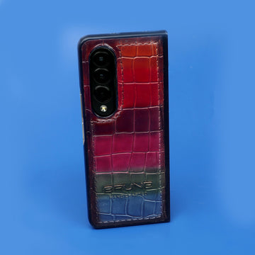 Samsung Galaxy Z Fold Series Mobile Cover Multi-Color Deep Cut Croco Leather by Brune & Bareskin