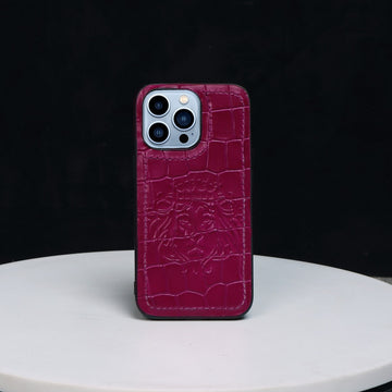Apple iPhone Series Pink Deep Cut Lion Embossed Mobile Cover