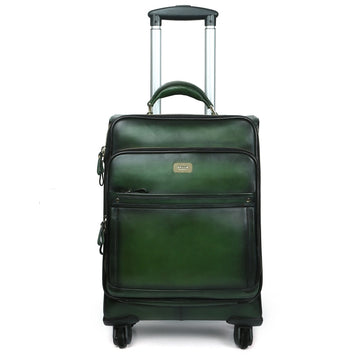Green Quad Wheel Leather Strolley Travel Bag By Brune & Bareskin