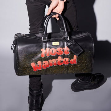 Hand Painted 'Most Wanted' Black Leather Duffle Bag by Brune & Bareskin