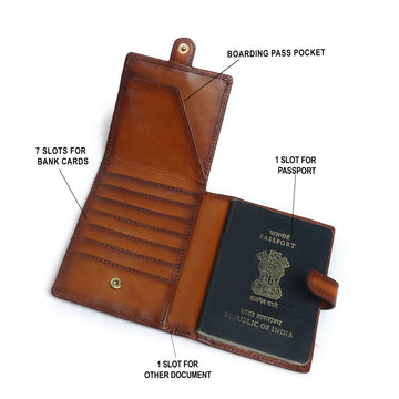 Tan Leather Passport Holder with Foldable Boarding Pass Pocket By Brune & Bareskin