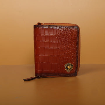 Tan Deep Cut Croco Print Leather Passport Holder || Card Holder || Wallet