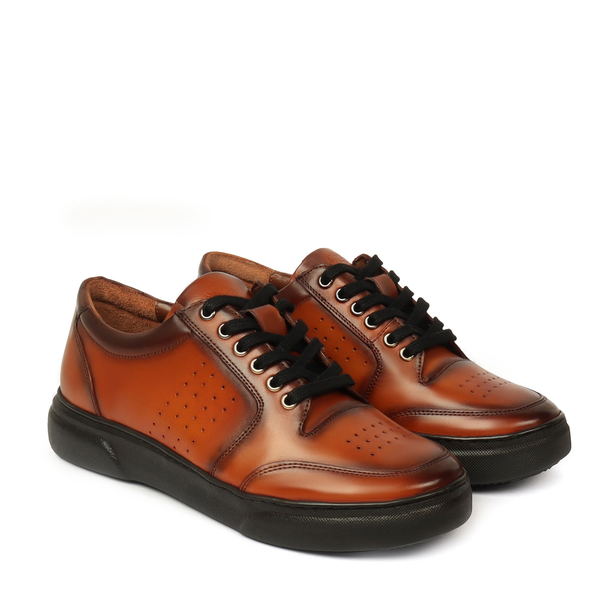 Mustard-Tan Burnished Leather Low Top Sneakers by Brune Bareskin