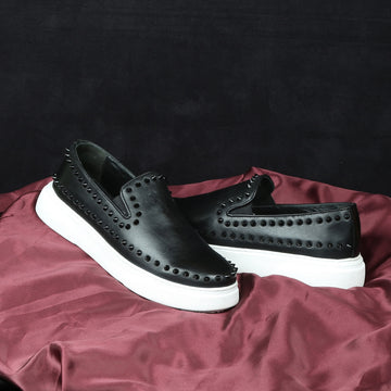 Black Outline studded Leather Sneakers By Brune & Bareskin