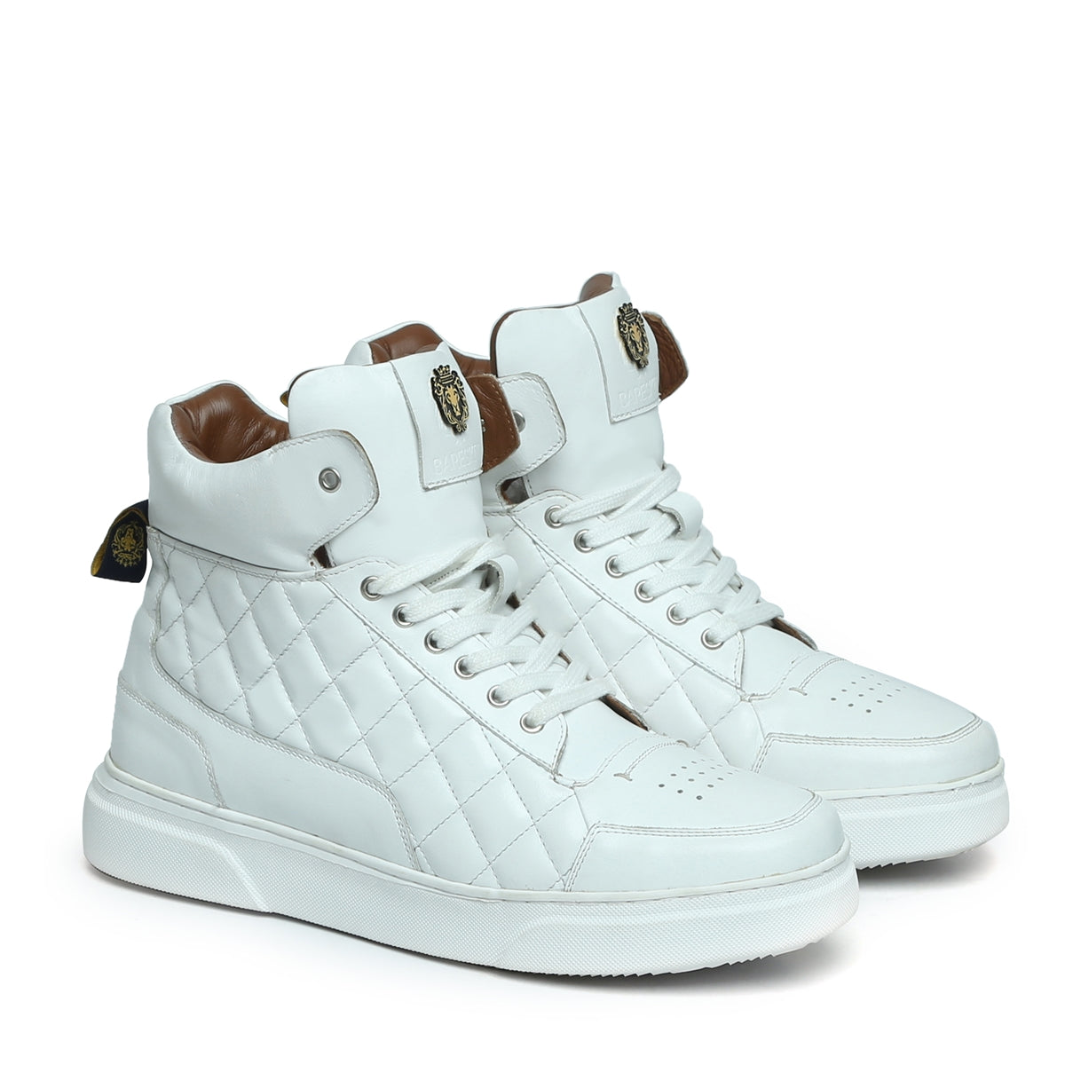 Mid-Top White Leather Sneaker with Diamond Stitch Pattern by Brune B
