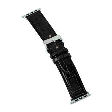Black Apple Watch Deep Cut Croco Textured Leather Strap
