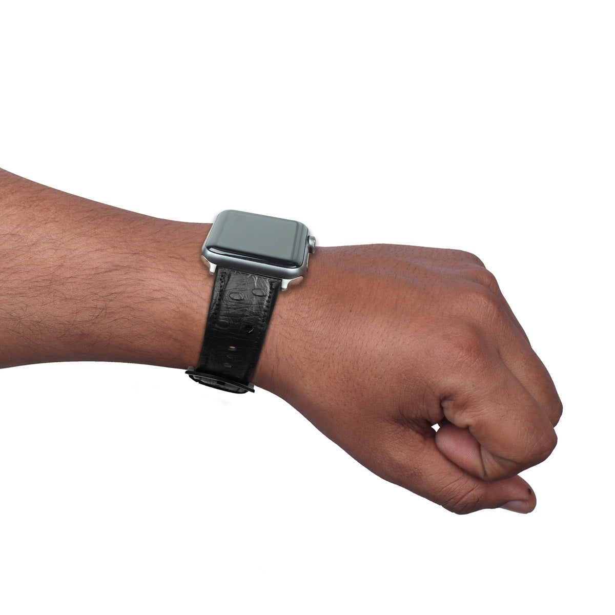 Black Apple Watch Strap in Genuine Ostrich Leather