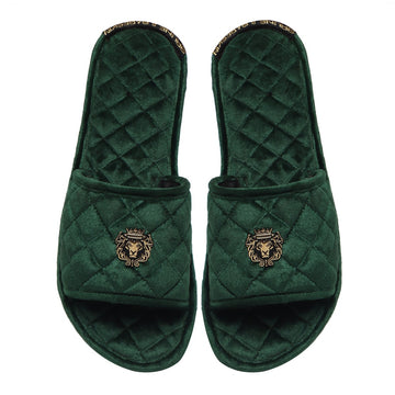 Women's Green Full Quilted Stitched Super Soft Italian Velvet Slide-in Slippers By Brune & Bareskin