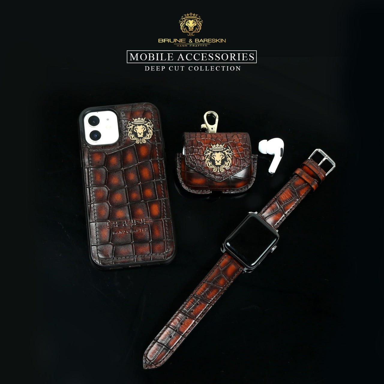 Apple Combo Of Deep Cut Mobile Cover Watch Strap and Airpod Cover By