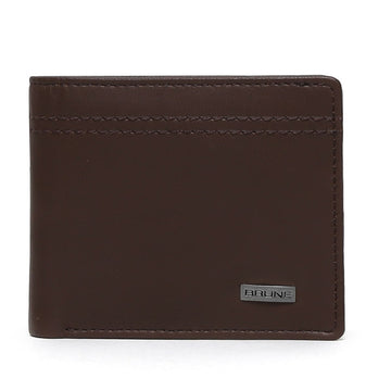 Brown Parallel Stitched Line Leather Wallet With Gunmetal Finish Brand Plate By Brune