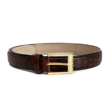 Smokey Finish Men's Belt in Croco textured Leather with Golden Square Buckle