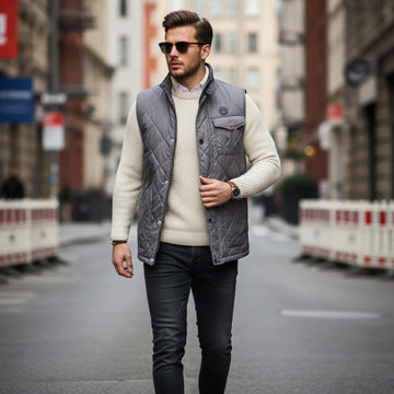 Grey Diamond-Stitched Vest