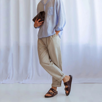 Footbed Slippers in Dark Brown Croco Textured Leather